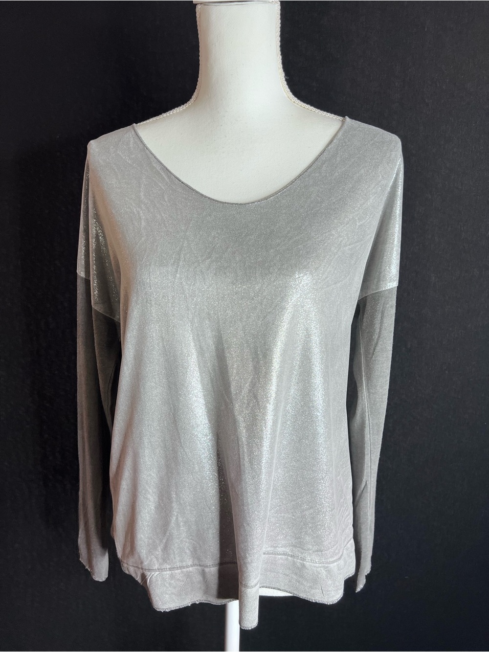 Tempo Paris Metallic Silver Long Sleeve Top
